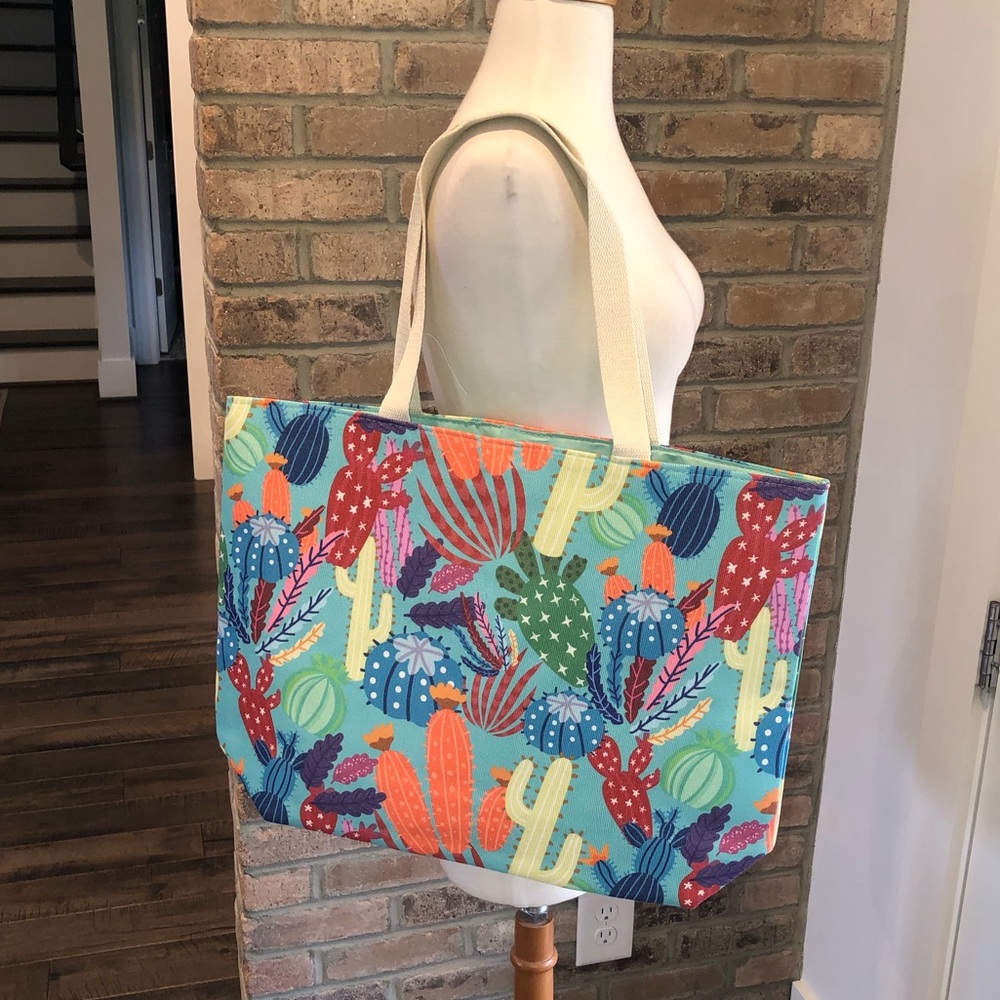 Blue and Orange Cactus Beach Tote Travel Bag
